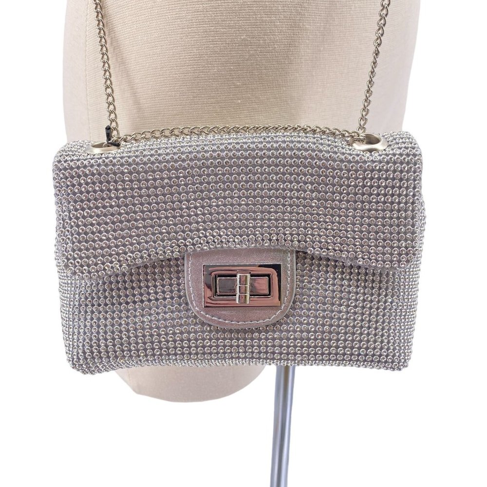 Cezanne silver rhinestone encrusted cocktail after five baguette mini purse cros